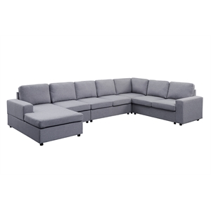 Pemberly Row Fabric 7-Piece Reversible Modular Sectional Sofa Chaise Light Gray