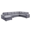 Pemberly Row Fabric 7-Piece Reversible Modular Sectional Sofa Chaise Light Gray