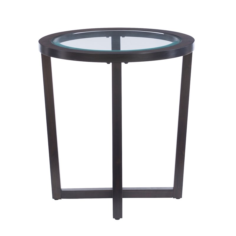 Pemberly Row 3-Piece Wood Coffee & End Table Set with Glass Top in Brown