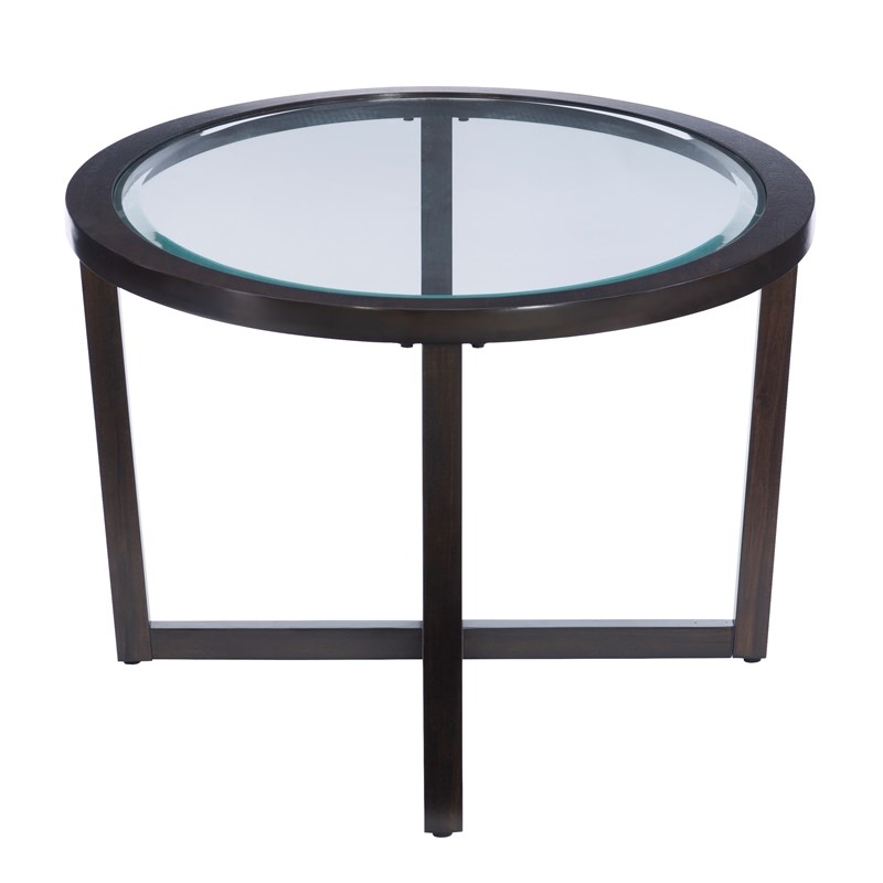 Pemberly Row 3-Piece Wood Coffee & End Table Set with Glass Top in Brown