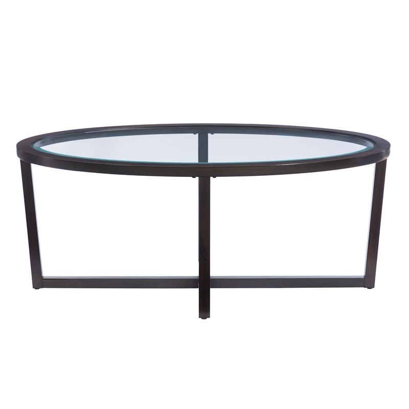Pemberly Row 3-Piece Wood Coffee & End Table Set with Glass Top in Brown