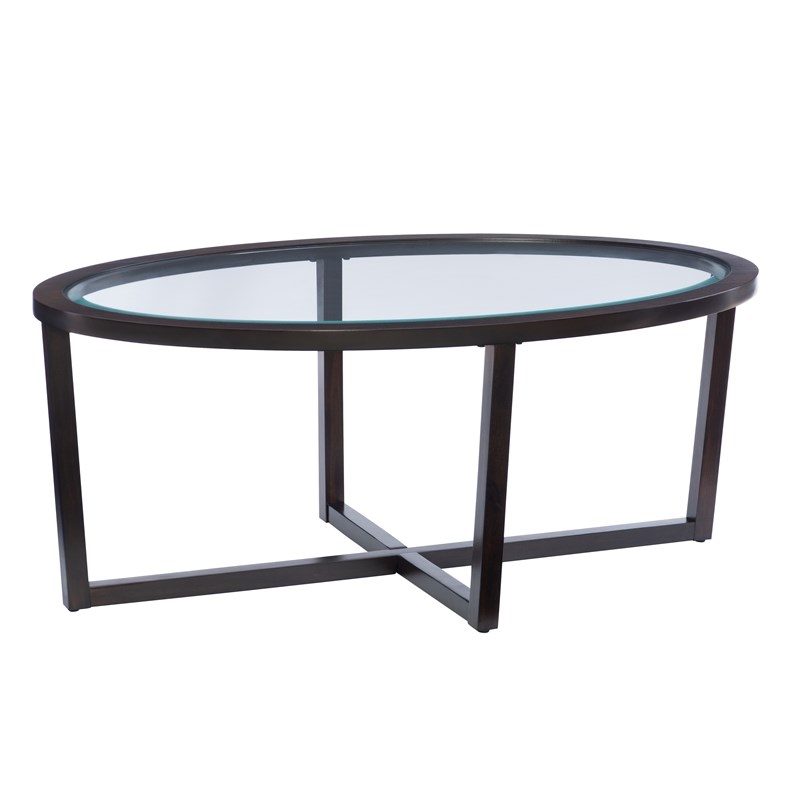 Pemberly Row 3-Piece Wood Coffee & End Table Set with Glass Top in Brown