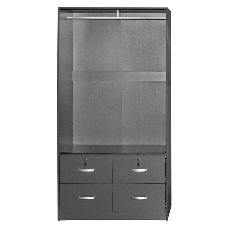Pemberly Row Double Sliding Door Armoire with Mirror in Dark Gray