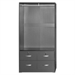 Pemberly Row Double Sliding Door Armoire with Mirror in Dark Gray