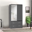Pemberly Row Double Sliding Door Armoire with Mirror in Dark Gray