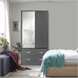 Pemberly Row Double Sliding Door Armoire with Mirror in Dark Gray