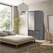 Pemberly Row Double Sliding Door Armoire with Mirror in Dark Gray