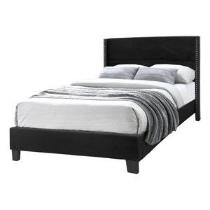 Pemberly Row Velvet Upholstered Twin Platform Panel Bed in Black