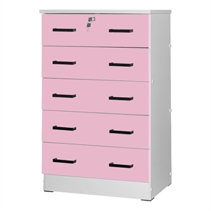 Pemberly Row 5 Drawer Chest Wooden Dresser with Lock in Pink