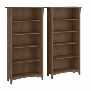 Pemberly Row Tall 5 Shelf Bookcase Set of 2 in Ash Brown - Engineered Wood