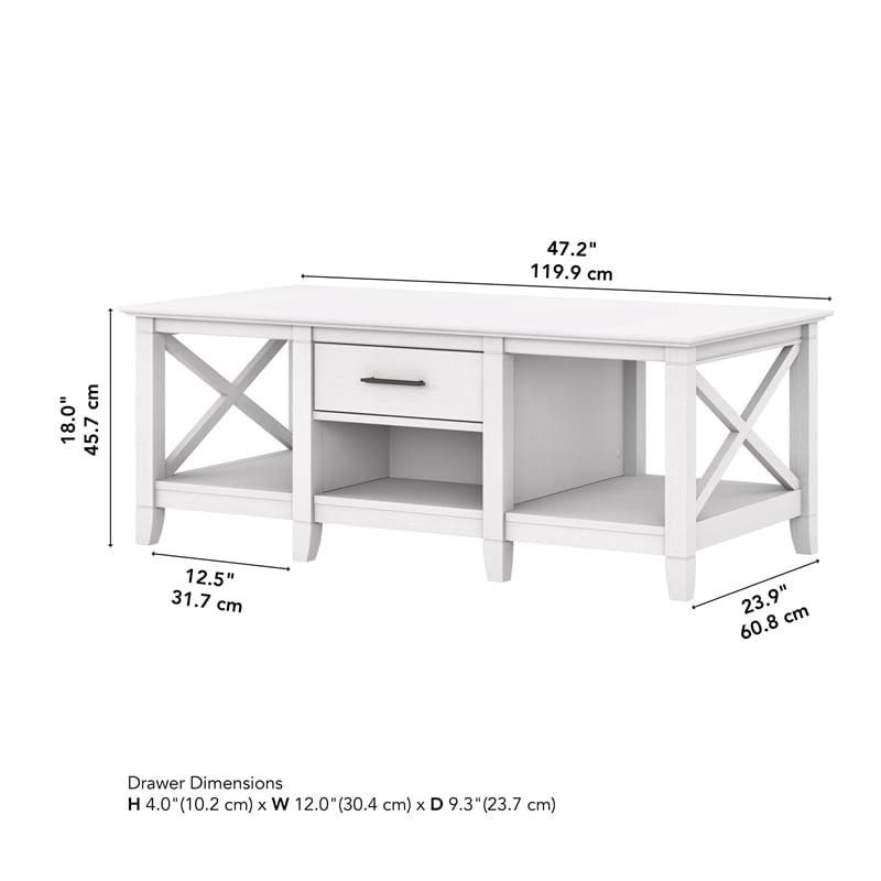 Pemberly Row Mid-Century Engineered Wood Coffee Table with Storage in White