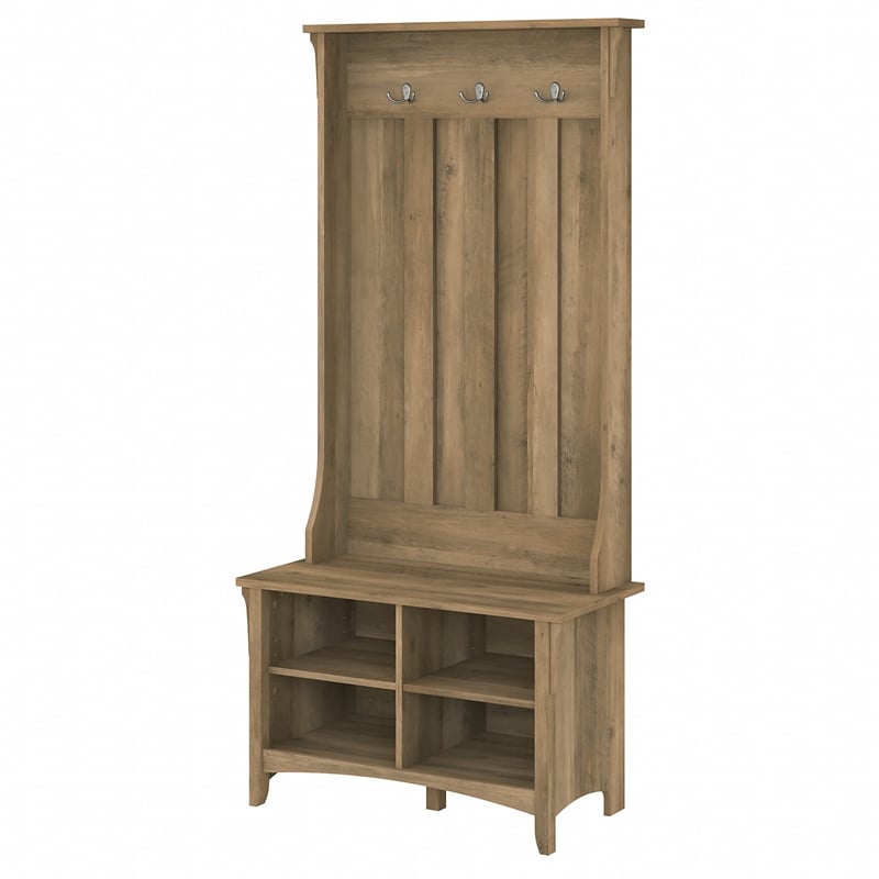 Pemberly Row Engineered Wood Hall Tree with Shoe Storage Bench in Reclaimed Pine