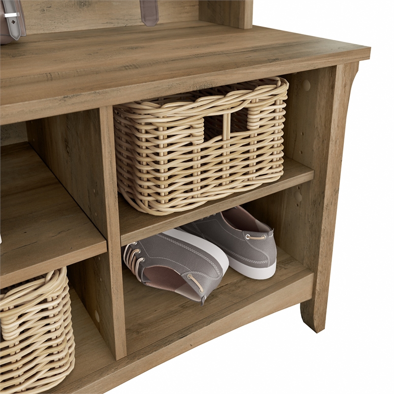 Pemberly Row Engineered Wood Hall Tree with Shoe Storage Bench in Reclaimed Pine