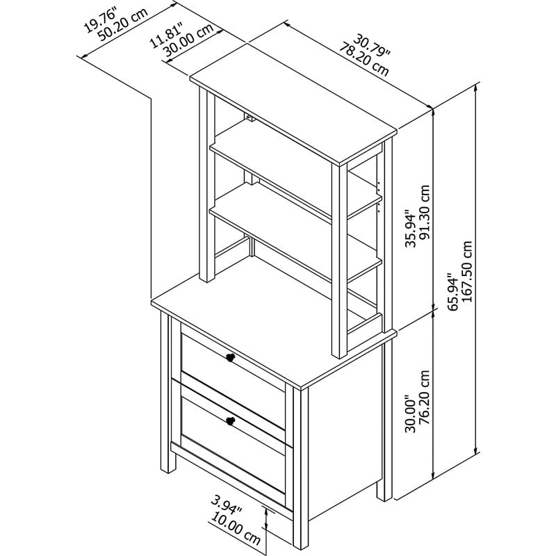 Pemberly Row Modern Furniture Bookcase with Drawers in White