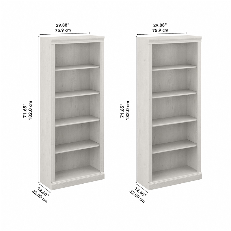 Pemberly Row Engineered Wood Tall 5 Shelf Bookcase - Set of 2 in Linen White Oak