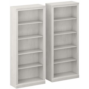 Pemberly Row Engineered Wood Tall 5 Shelf Bookcase - Set of 2 in Linen White Oak