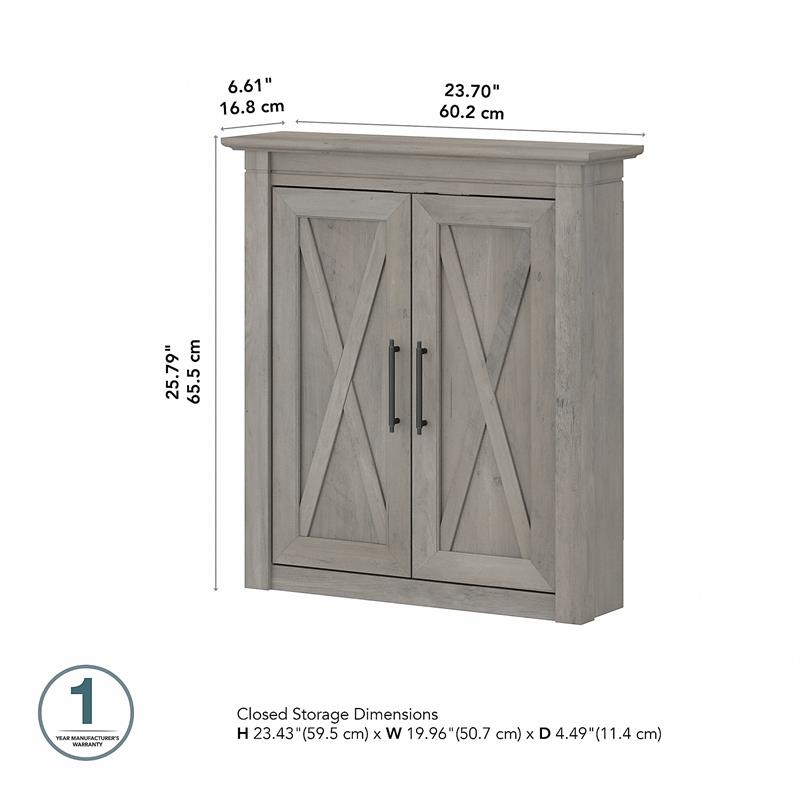 Pemberly Row Engineered Wood Bathroom Wall Cabinet with Doors in Driftwood Gray