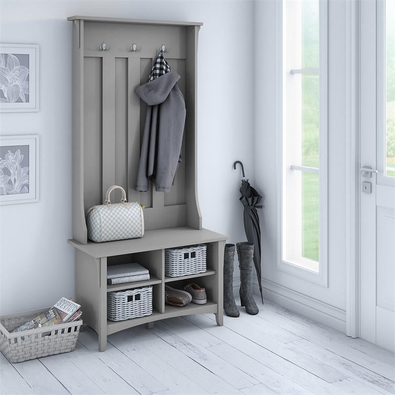 Pemberly Row Engineered Wood Hall Tree with Shoe Storage Bench in Cape Cod Gray