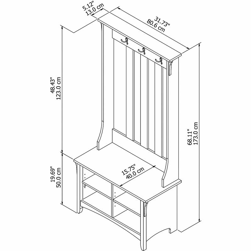 Pemberly Row Engineered Wood Hall Tree with Shoe Storage Bench in Cape Cod Gray