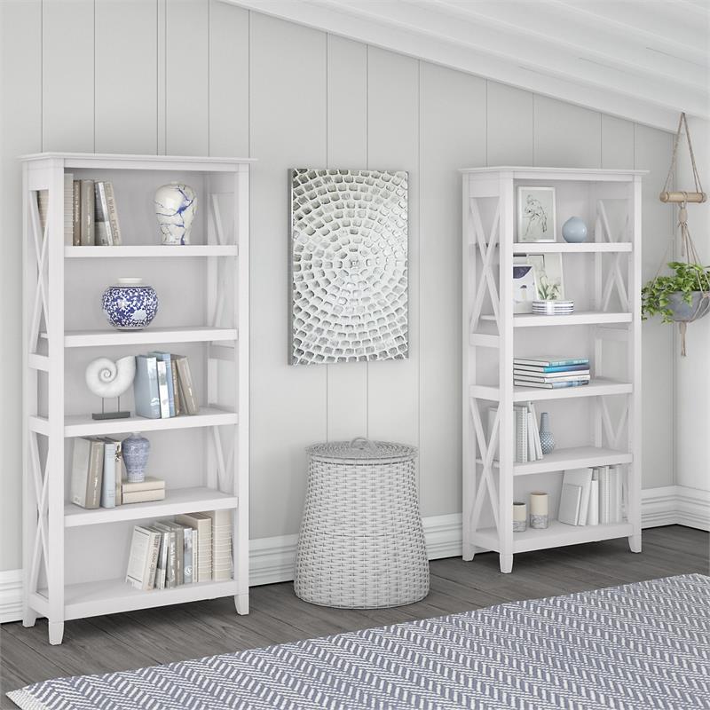 Pemberly Row 5 Shelf Bookcase Set in Pure White Oak - Engineered Wood