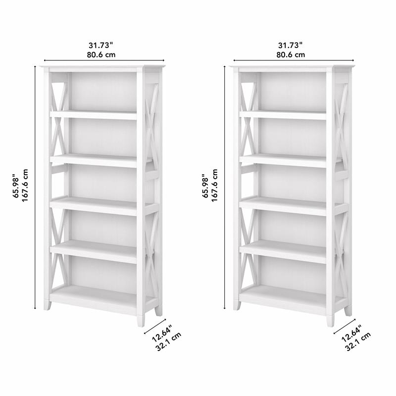 Pemberly Row 5 Shelf Bookcase Set in Pure White Oak - Engineered Wood