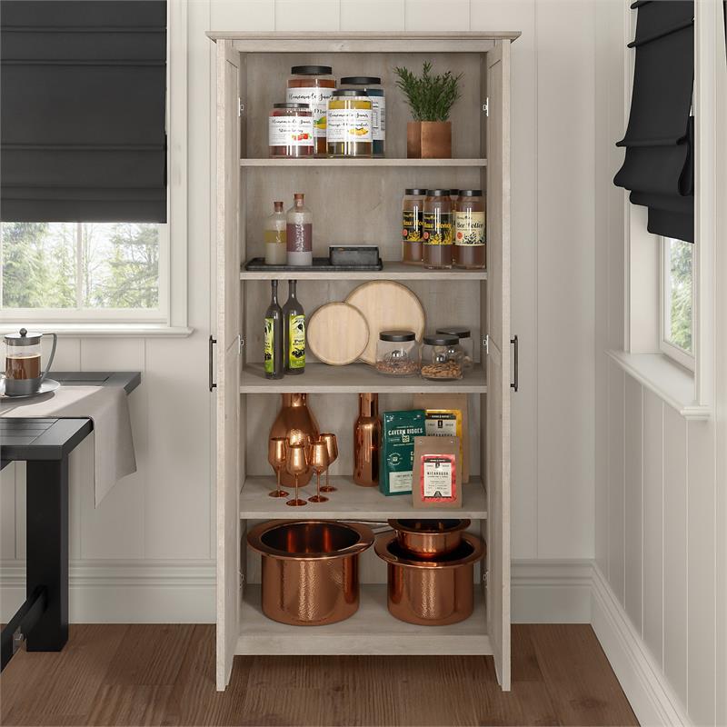 Pemberly Row Kitchen Pantry Cabinet in Washed Gray - Engineered Wood