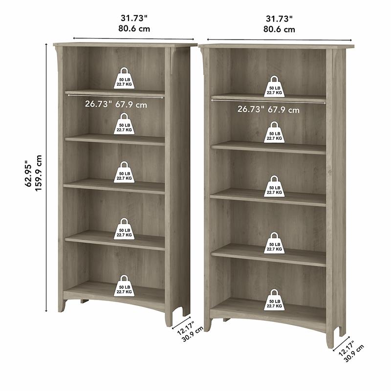 Pemberly Row Tall 5 Shelf Bookcase Set of 2 in Driftwood Gray - Engineered Wood