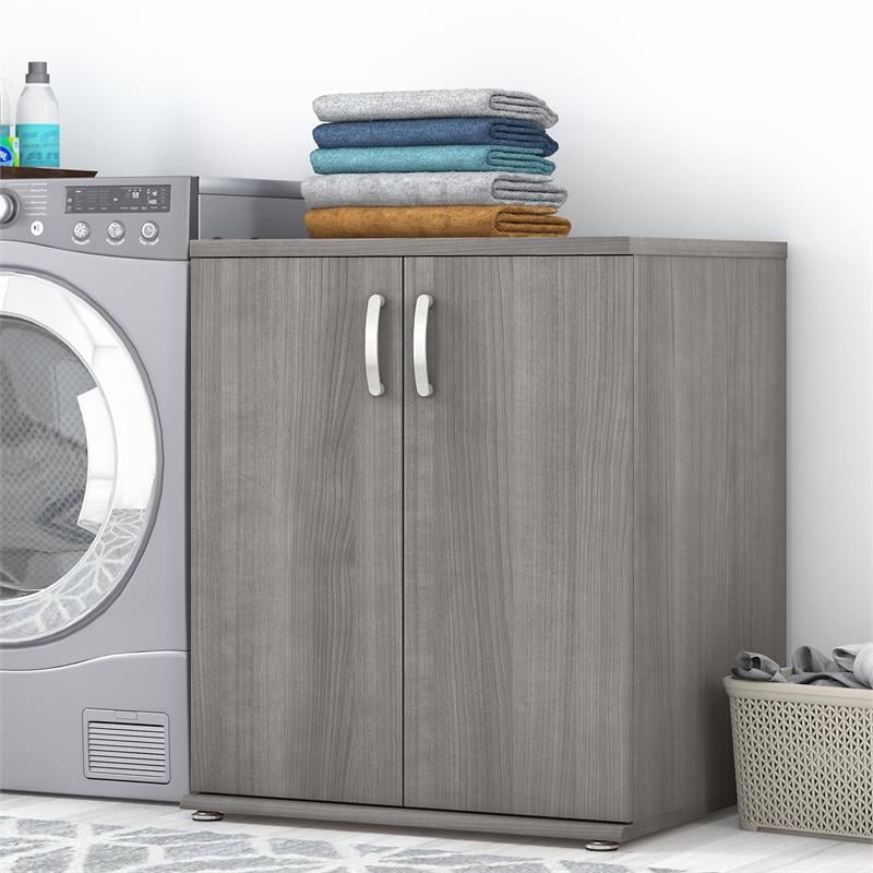 Pemberly Row Laundry Room Cabinet with Doors in Platinum Gray - Engineered Wood