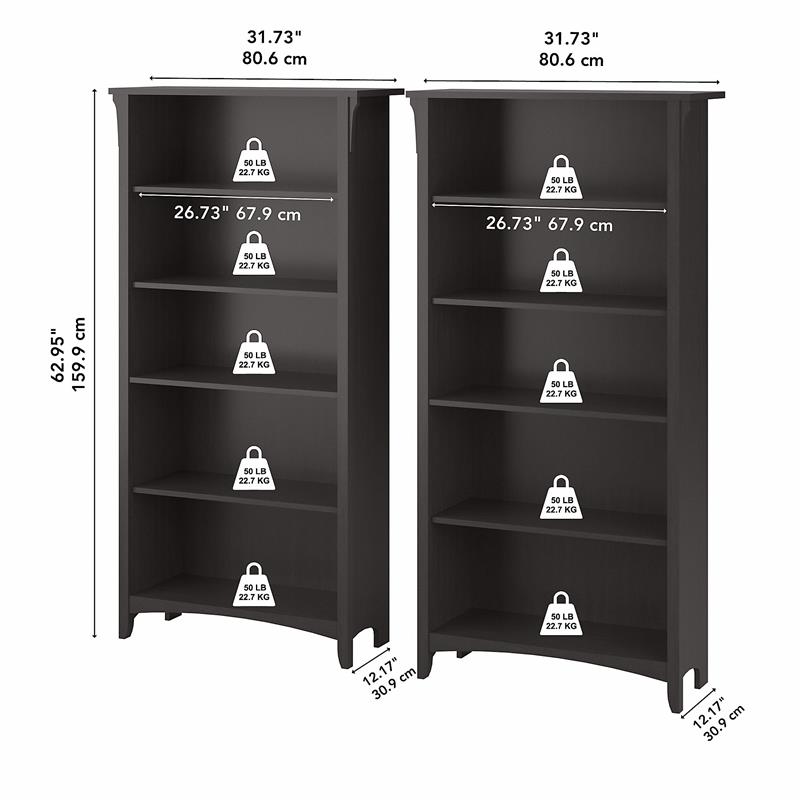Pemberly Row Tall 5 Shelf Bookcase Set of 2 in Vintage Black - Engineered Wood
