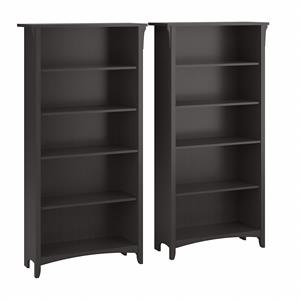 Pemberly Row Tall 5 Shelf Bookcase Set of 2 in Vintage Black - Engineered Wood