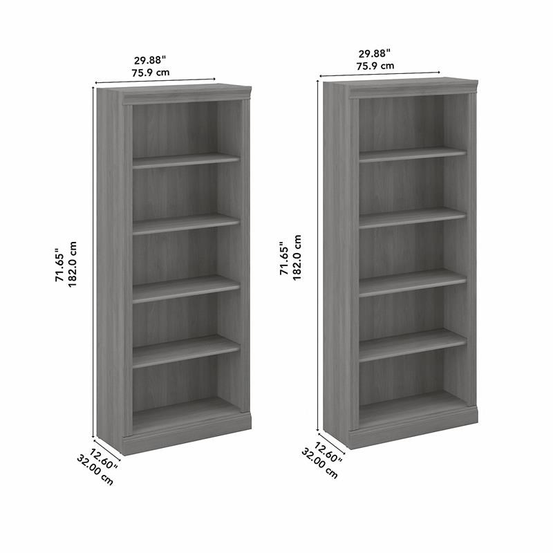 Pemberly Row Tall 5 Shelf Bookcase - Set of 2 in Modern Gray - Engineered Wood