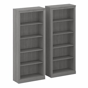 Pemberly Row Tall 5 Shelf Bookcase - Set of 2 in Modern Gray - Engineered Wood