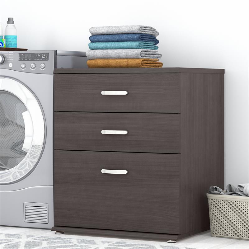 Pemberly Row Laundry Room Cabinet with Drawers in Storm Gray - Engineered Wood