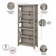 Pemberly Row 5 Shelves Wood Bookcase Set with X Pattern in Washed Gray