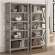 Pemberly Row 5 Shelves Wood Bookcase Set with X Pattern in Washed Gray