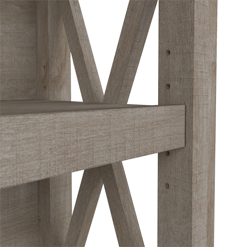 Pemberly Row 5 Shelves Wood Bookcase Set with X Pattern in Washed Gray