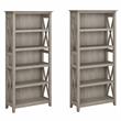 Pemberly Row 5 Shelves Wood Bookcase Set with X Pattern in Washed Gray