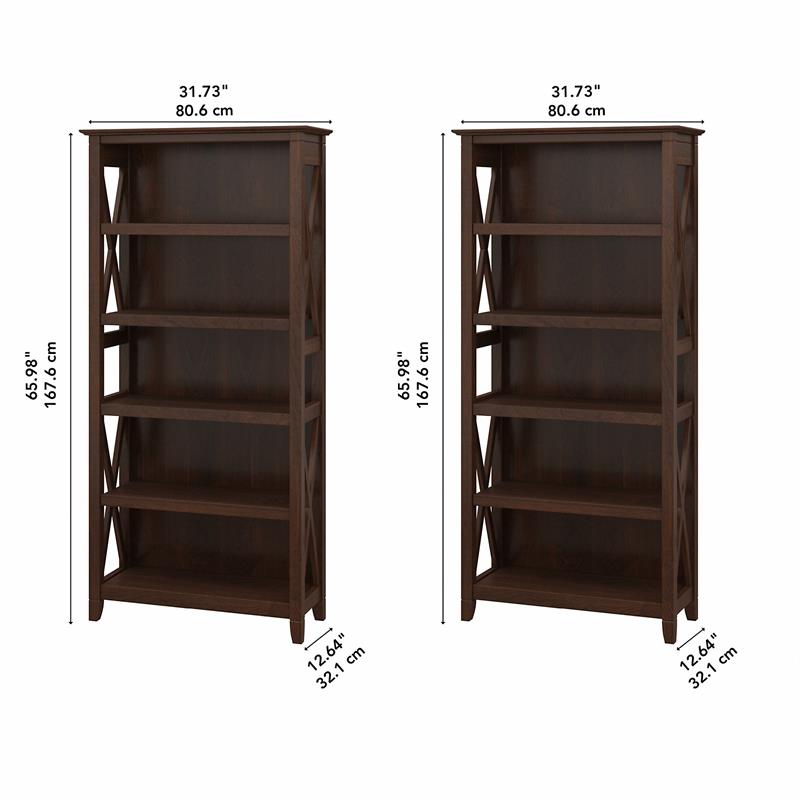 Pemberly Row 5 Shelves Engineered Wood Bookcase Set in Bing Cherry
