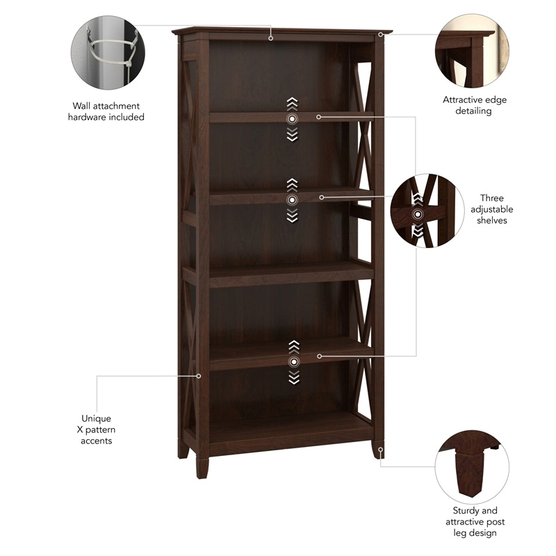 Pemberly Row 5 Shelves Engineered Wood Bookcase Set in Bing Cherry