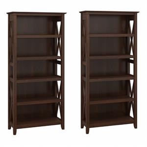 Pemberly Row 5 Shelves Engineered Wood Bookcase Set in Bing Cherry