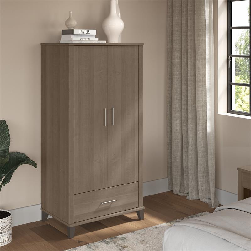 Pemberly Row Large Armoire Cabinet in Ash Gray - Engineered Wood