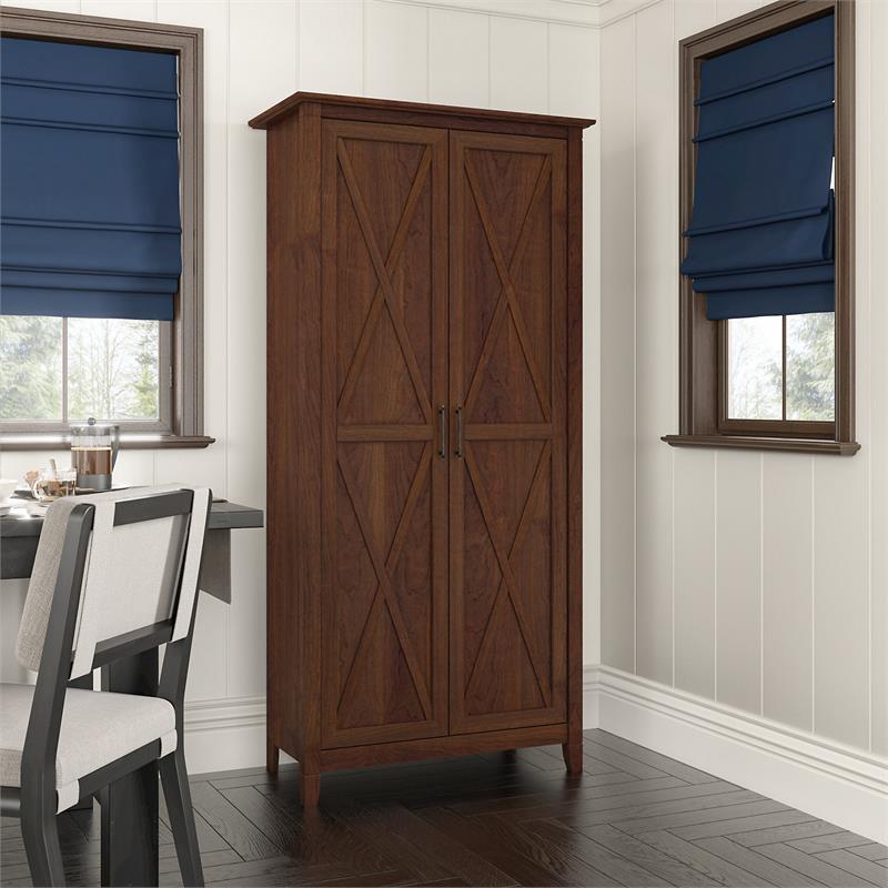 Pemberly Row Kitchen Pantry Cabinet in Cherry - Engineered Wood
