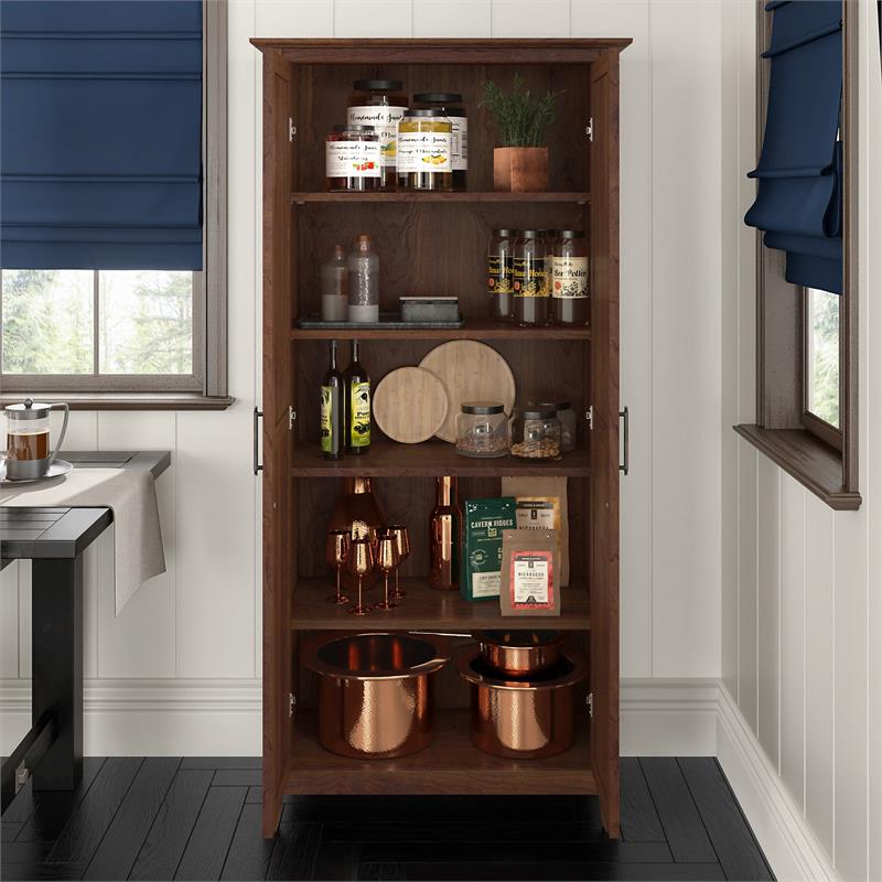 Pemberly Row Kitchen Pantry Cabinet in Cherry - Engineered Wood