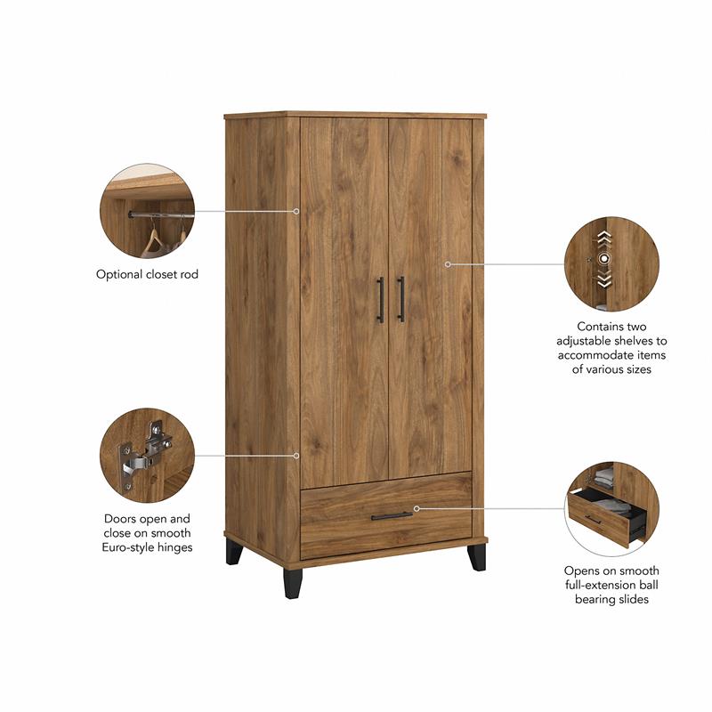 Pemberly Row Tall Storage Cabinet with Doors in Fresh Walnut - Engineered Wood