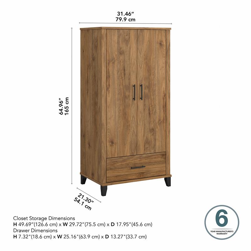 Pemberly Row Tall Storage Cabinet with Doors in Fresh Walnut - Engineered Wood
