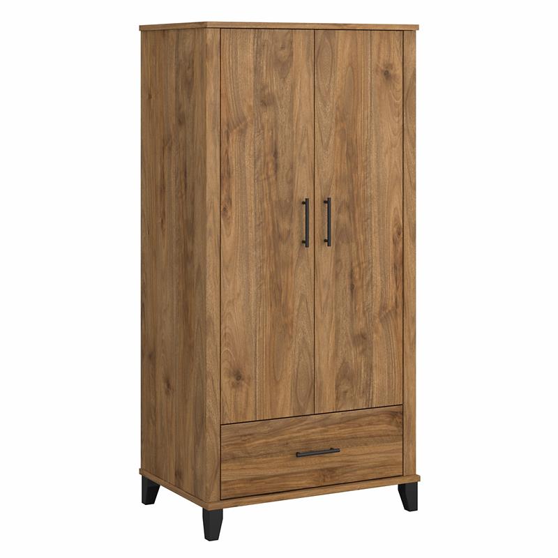 Pemberly Row Tall Storage Cabinet with Doors in Fresh Walnut - Engineered Wood