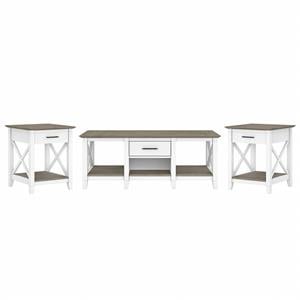 Pemberly Row Coffee Table with End Tables in White and Gray - Engineered Wood