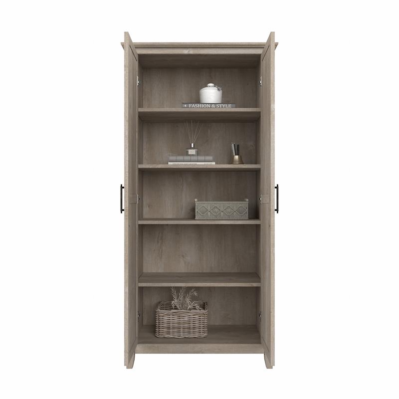 Pemberly Row Tall Storage Cabinet with Doors in Washed Gray - Engineered Wood