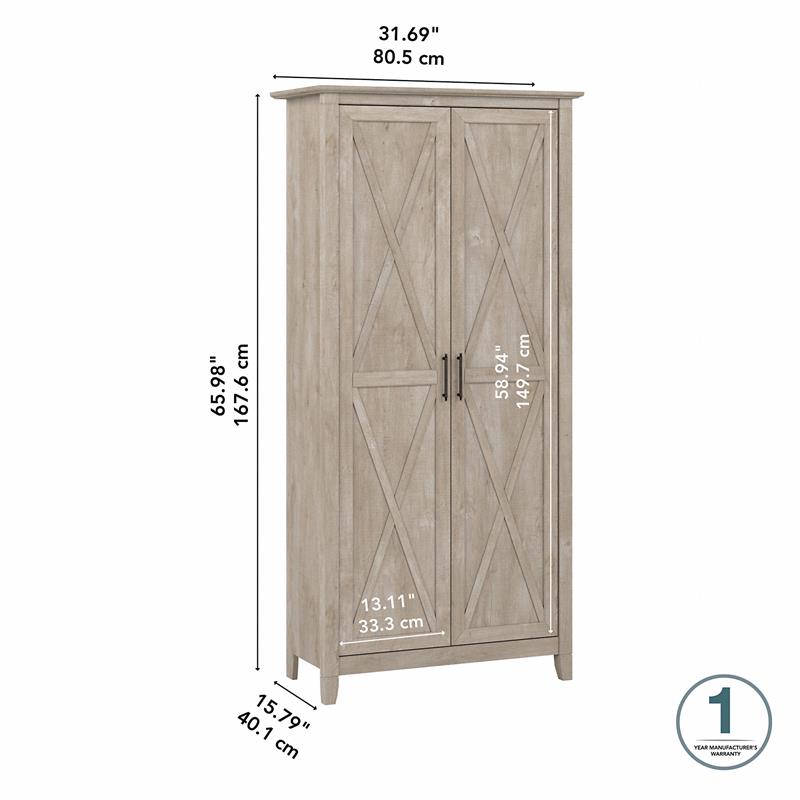 Pemberly Row Tall Storage Cabinet with Doors in Washed Gray - Engineered Wood