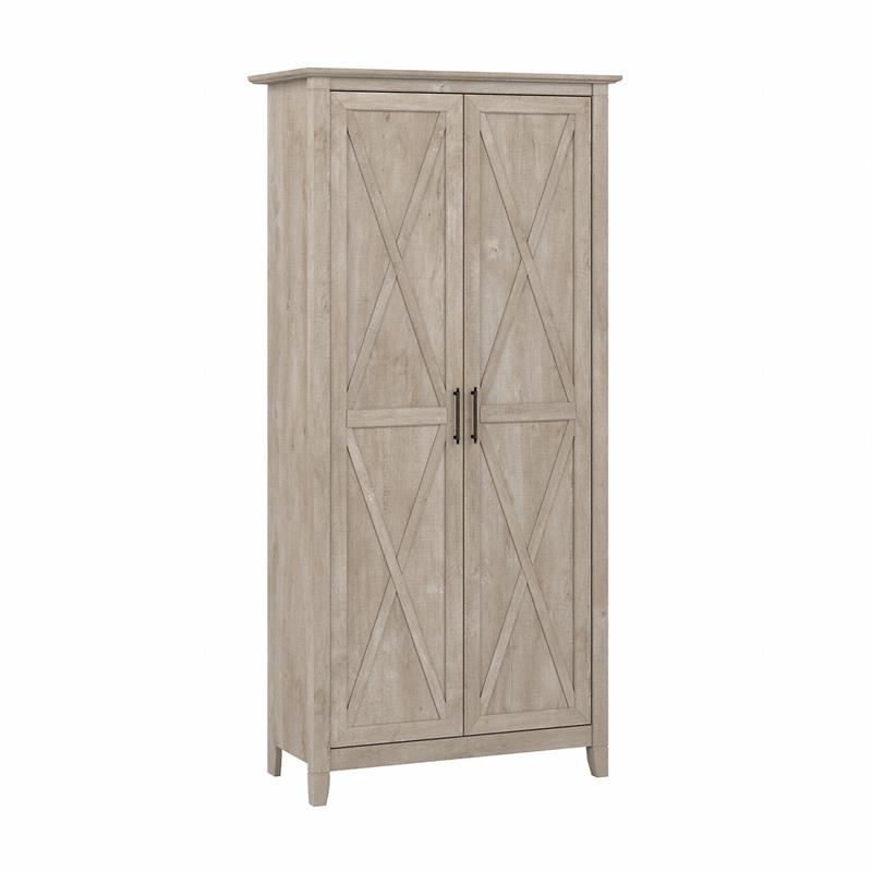 Pemberly Row Tall Storage Cabinet with Doors in Washed Gray - Engineered Wood